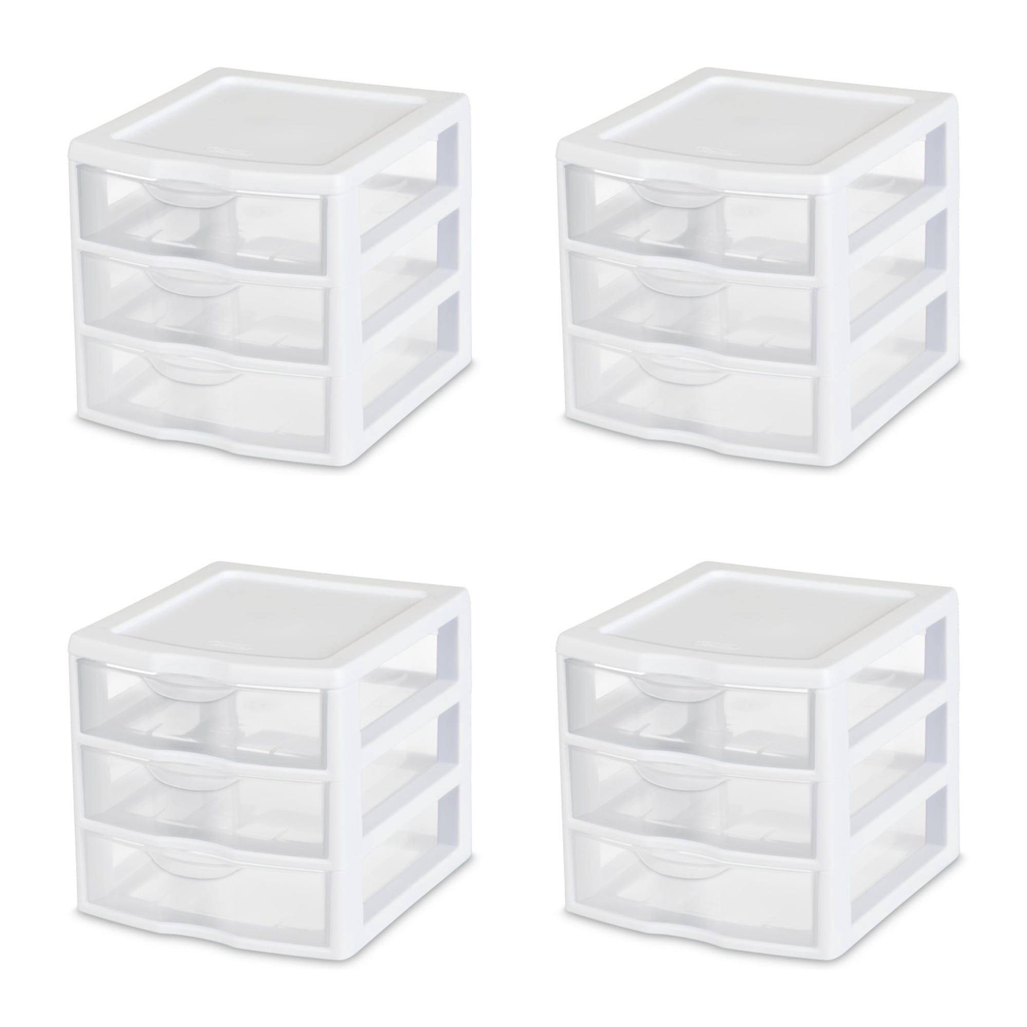 Sterilite 3 Drawer Storage Organizer Unit - Stackable Plastic - 4 Pack