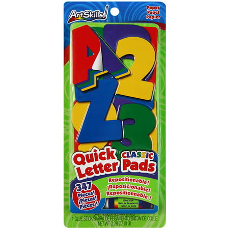 Artskills Quick Letter/Number Pads Repositionable With Glue Stick, Classic Colors, 347pc