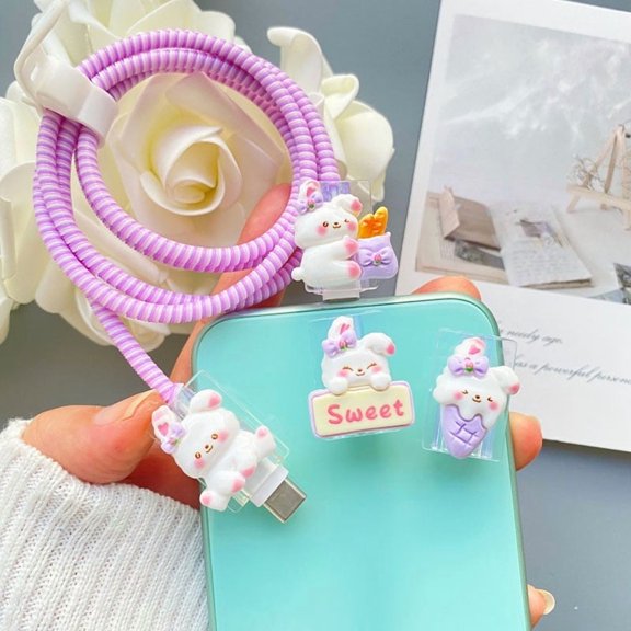 4Pieces of Cable Protector for Phone Charger, Soft Charging Cord Protector Data Cable Saver for Women Girls