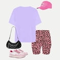 thumbnail image 5 of Little Girls Summer Outfits Leopard Heart 2 Piece Outfit Short Sleeve Top and Shorts Casual Elastic Waistband for Toddler Kid Youth, 5 of 6