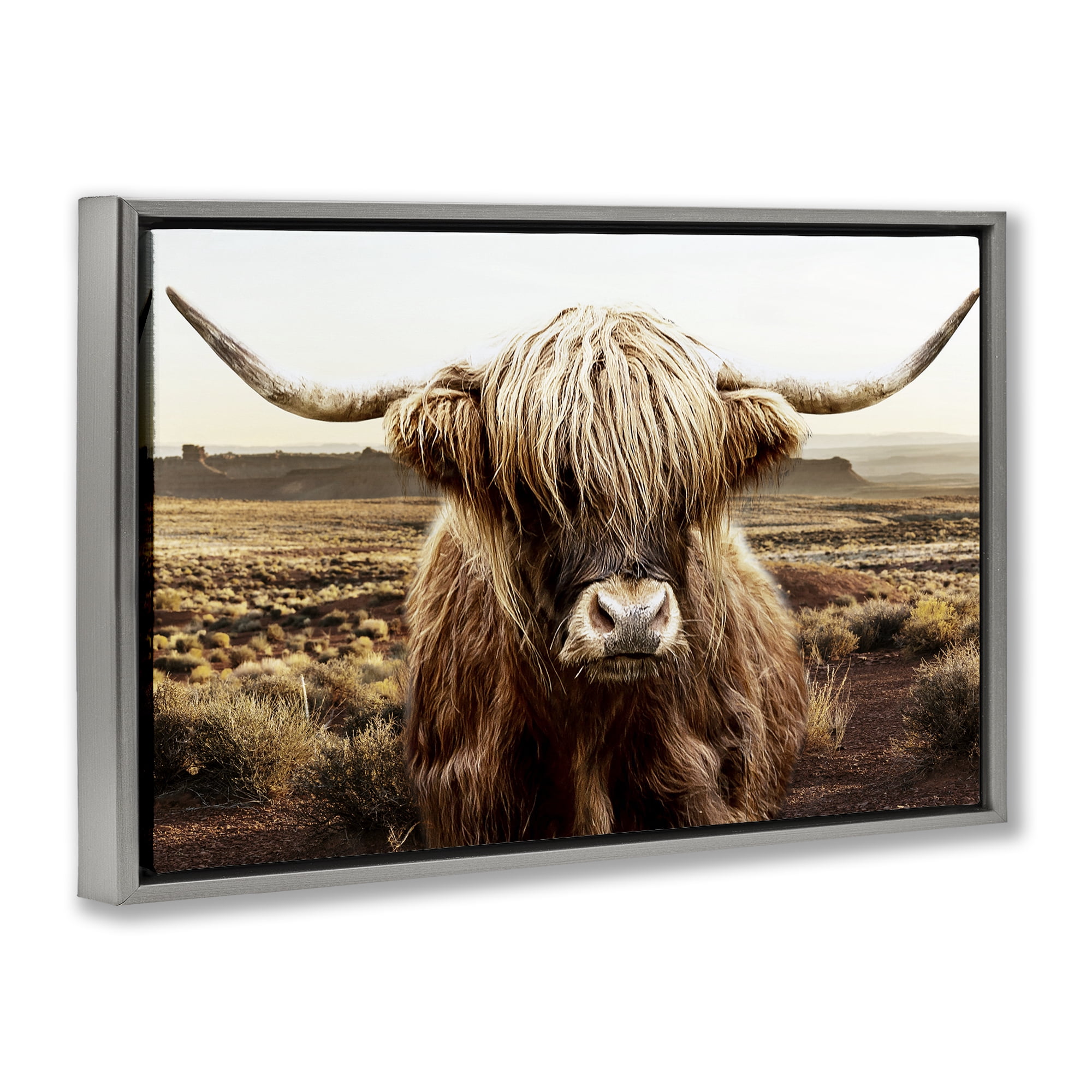 Stupell Industries Rugged Vegetation Cattle Portrait Gray Framed Floater Canvas Wall Art, design by CAD Designs