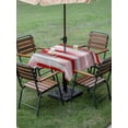thumbnail image 4 of Outdoor Tablecloths with Umbrella Hole & Zipper, Red Pink Gray Stripes 60x60 Inch Square Tablecloths, Modern Abstract Minimalist Retro Waterproof Table Cloth, Patio/Pool/Picnic Table Covers, 4 of 8