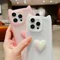 thumbnail image 5 of for iPhone 15 Pro Max Case 6.7" Cute 3D Love Heart Kawaii Cat Ear Clear Transparent Soft Silicone Shockproof Protective Arc Edge Bumper Phone Cover for Women (White), 5 of 12
