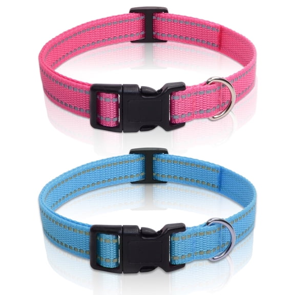 PetJoy Adjustable Girl Dog Collar,Durable Reflective Dog Collar Replacement Straps for Most of Training Collar&Bark Collar，Blue Pink 2 Pack