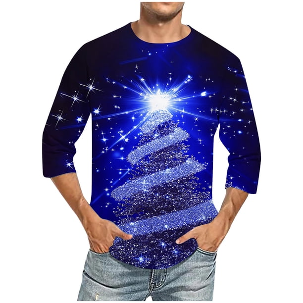 Camisas de Manga Larga para Hombres Imprimir Casual Cuello Redondo Blusa de Manga Corta, Camisas de Lino para Hombres