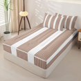 thumbnail image 3 of Castle Fairy Geometric Thin Vertical Stripe Zipper Queen Comforter Set with Fitted Sheet and 2 Pillowcases,Vintage Wide Band Zipper Bedding Set,Coffee White,Reversible, 3 of 5