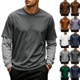 thumbnail image 2 of Mens Faux Two Piece Shirts Crew Neck Long Sleeve Pullover Tops Purple L, 2 of 7