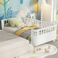 thumbnail image 6 of PORKISS Twin Size Bed with Fence for Kids, Solid Wood Twin Platform Bed Frame with Slats and Safety Guardrails for Girls Boys, Removable Guardrail, No Box Spring Needed, White #2, 6 of 11