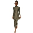 thumbnail image 2 of IBTOM CASTLE Women Muslim Swimsuits Modest Burkini Swimwear Islamic Long Sleeve Full Cover Swim Top Leggings Pants ​Bathing Suits M Brown Green & Split, 2 of 8