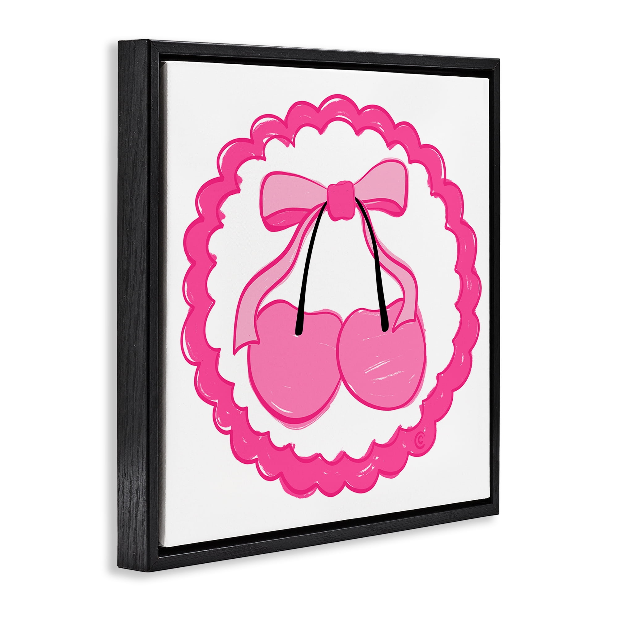 Stupell Industries Pink Cherries & Bow Food & Beverage Painting Black Floater Framed Canvas Art Print Wall Art, 25 x 25