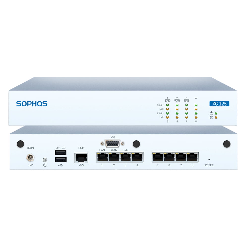 Sophos XG 125 NextGen UTM Firewall with 8 GE ports, SSD + Base License