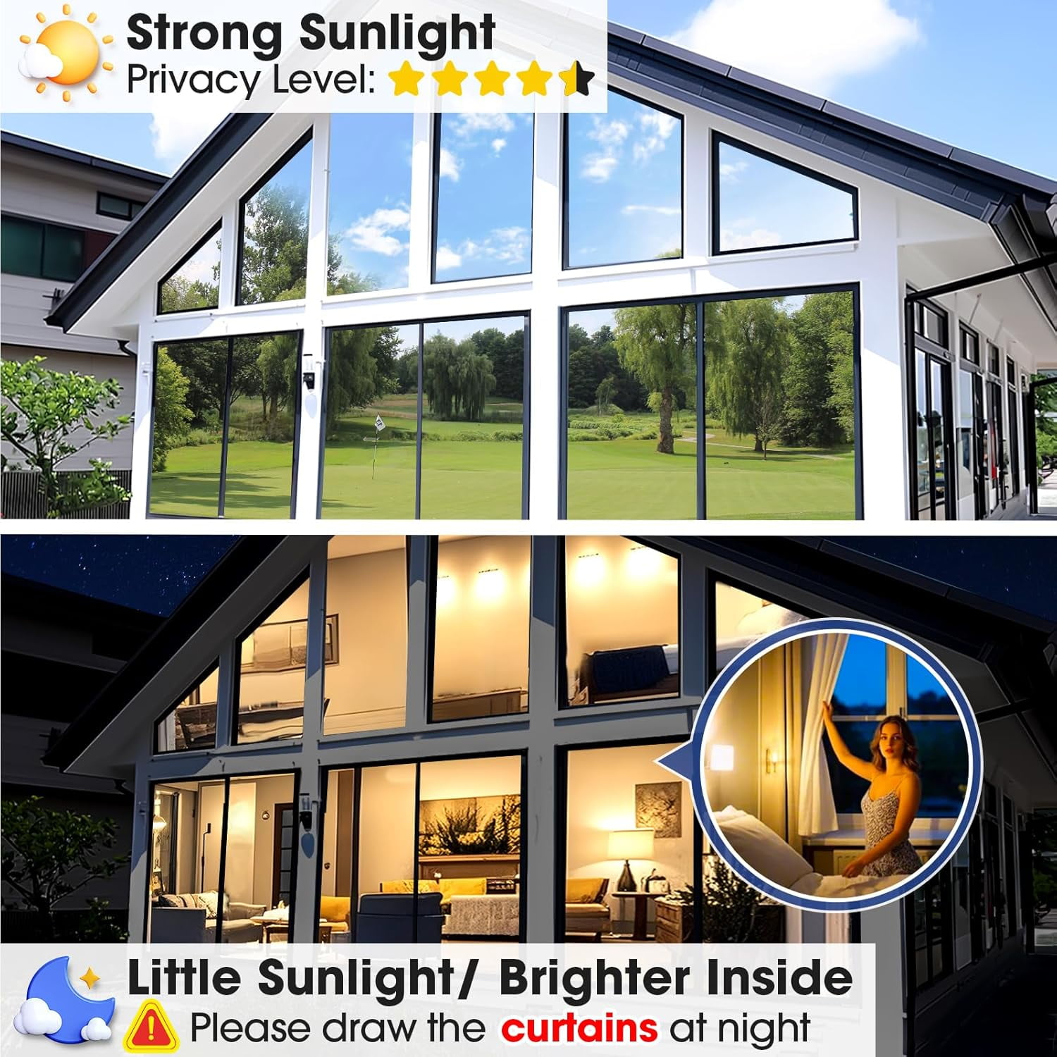 Gtouse One Way Window Privacy Film, Daytime Privacy Mirror Film, Anti UV Static Window Tint for Home and Office, 31.5" x 393.7", Silver