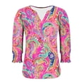 thumbnail image 7 of Summer Tops for Womens 3/4 Length Sleeve Blouses Casual V-Neck T-shirts Cuffs Pleated Sleeve Fashion Printed Tees Shirts Loose Pullover Top, 7 of 7