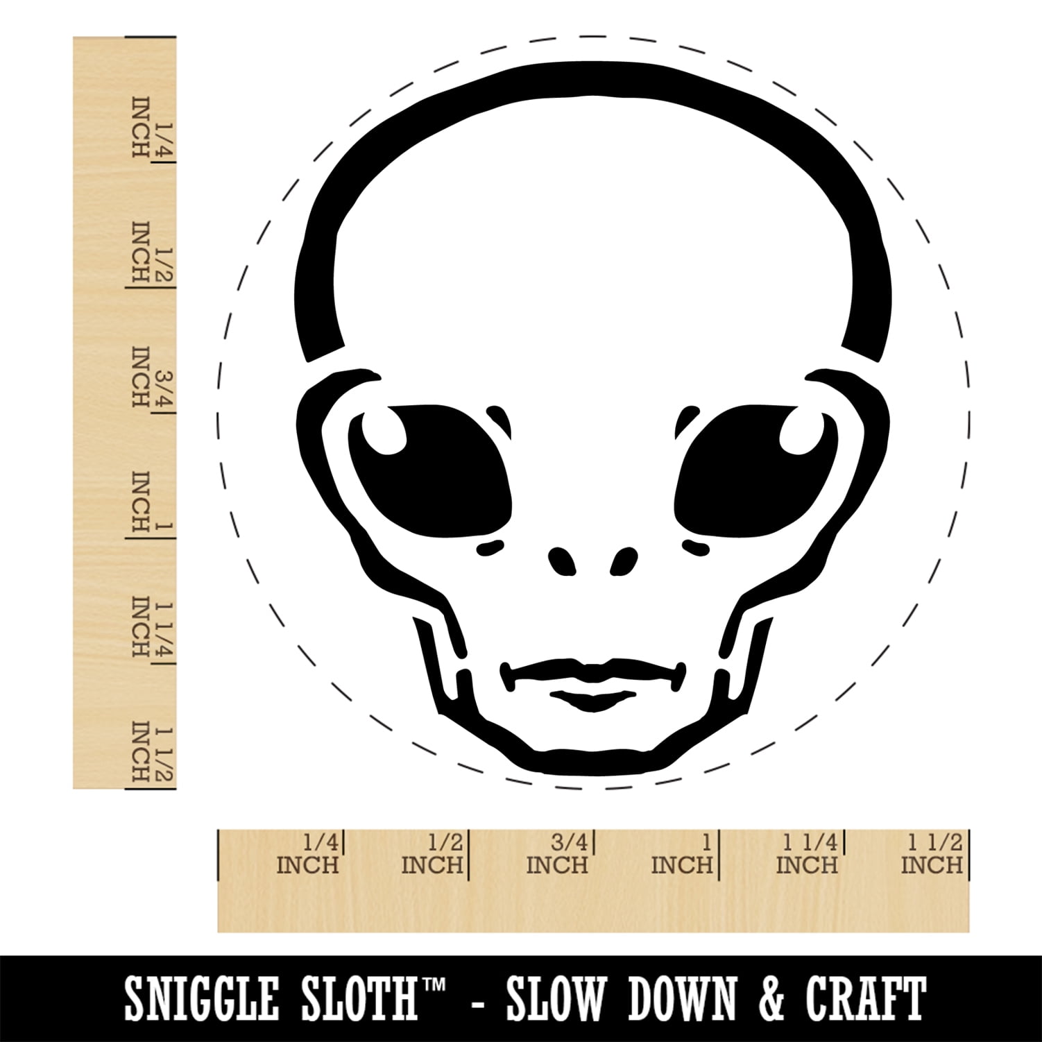 Alien Extraterrestrial UFO Head Self-Inking Rubber Stamp Ink Stamper - Blue Ink - Large 1-1/2 Inch