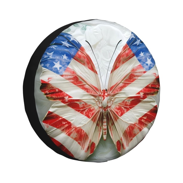 Fotbe Patriotic Butterfly Floral Funda de Llanta de Repuesto con Estampado, Engrosada, Ajuste Universal para Jeep, Remolque, RV, SUV, Camión-17 inch