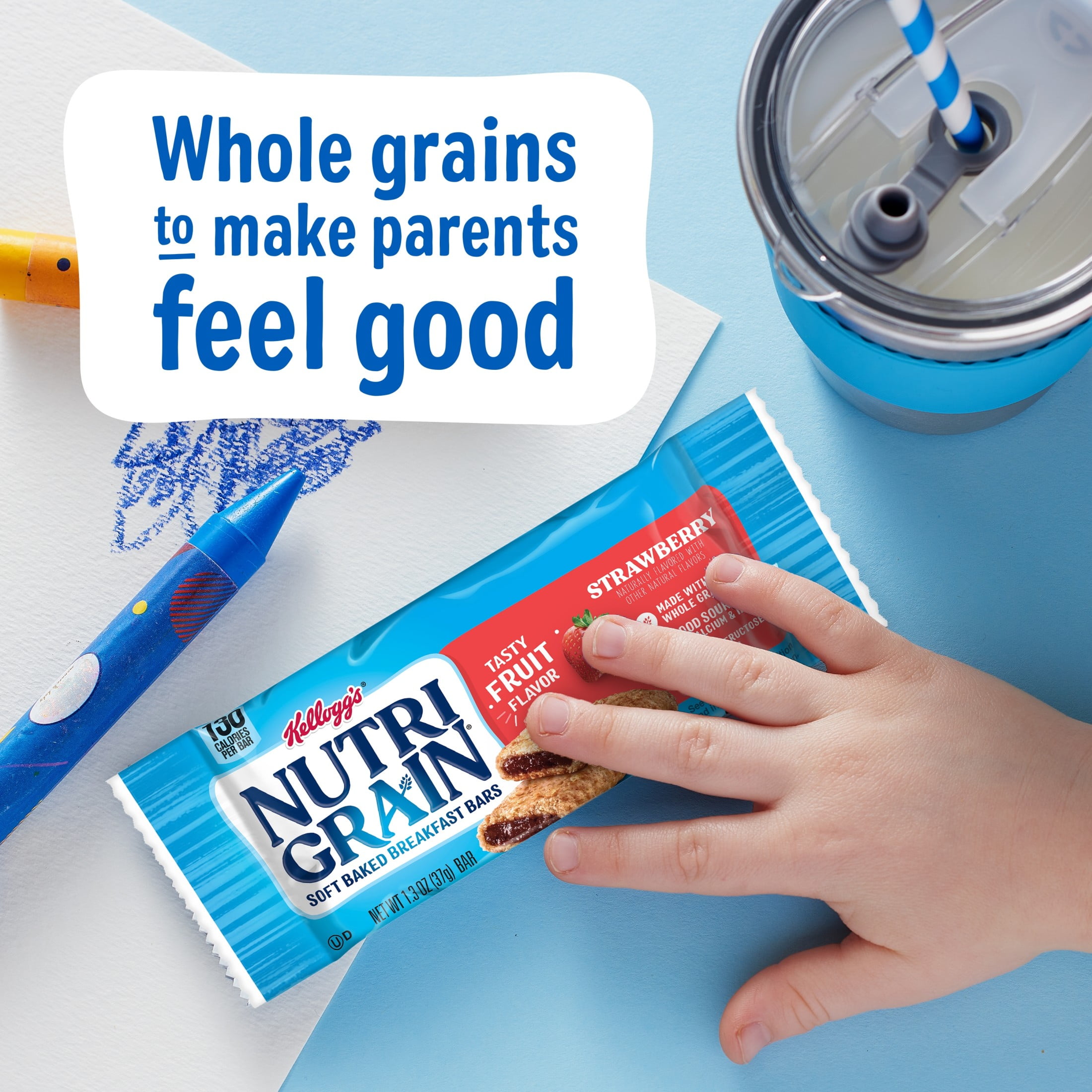 Nutri-Grain Soft Baked Breakfast Bars, Made with Whole Grains, Kids Snacks, Strawberry, 1.3oz Pouch (1 Bar)