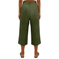 thumbnail image 3 of Wutalume Women's Solid Color Casual Fashion Breathable Loose Cotton Linen Capri Pants Summer Beach Vacation Trousers,Army Green L, 3 of 5
