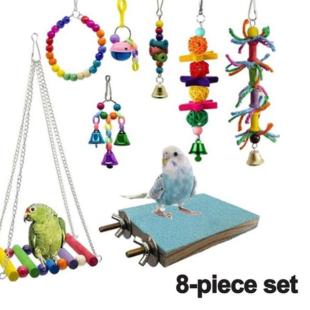 piezas pájaro s, columpio de pájaro de madera natural escalada masticar de pie colgante percha hamaca cuerda escalera campana pájaro jaula juguetes para periquito, periquito esquí esquí Gafas de esquí