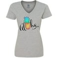 thumbnail image 3 of Inktastic Aloha- in Cursive with Pineapple Rainbow Colors Women's V-Neck T-Shirt, 3 of 5