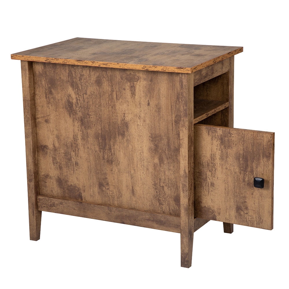 Kadyn Bedside Tables&nbsp;set of 2, Wooden End Side Table with Storage Cabinet and Open Shelf, Bedside Table for Bedroom, Living Room, Rustic Brown