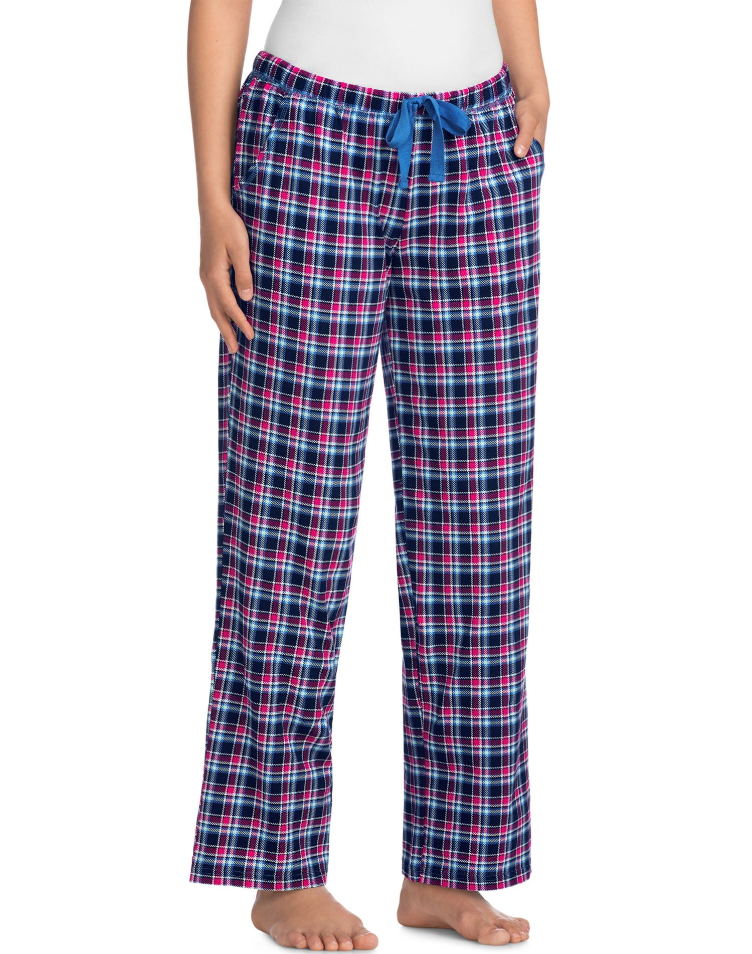 Hanes Womens Knit Lounge Pant, L, Deep Navy Plaid