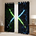 thumbnail image 2 of jejeloiu Neon Glowling Lightsaber Black Out Curtains,Abstract Geometric Honeycomb Curtains Pack of 2 (42x63 Each),Green Blue Hexagon Bedroom Curtains For Kids,Luxury Bedroom Decor, 2 of 6