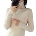 thumbnail image 2 of Jerséis para mujer, suéter tejido de cuello alto liso de otoño e invierno, manga larga Beige xl Yuyangstore Suéter de punto mujer, 2 of 4