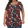 thumbnail image 4 of Summer Tops for Women Plus Size Square Neck Shirt Dressy 2026 Boho Floral Print Tees Loose Fit Pleated Ruffle Swing Tops ,L-5XL, 4 of 4
