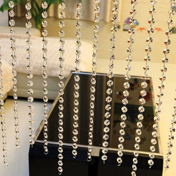 Clear Crystal Bead Curtain Strands, Transparent Octagonal Glass Bead Hanging String for Doorway Divider Wedding Party Decor