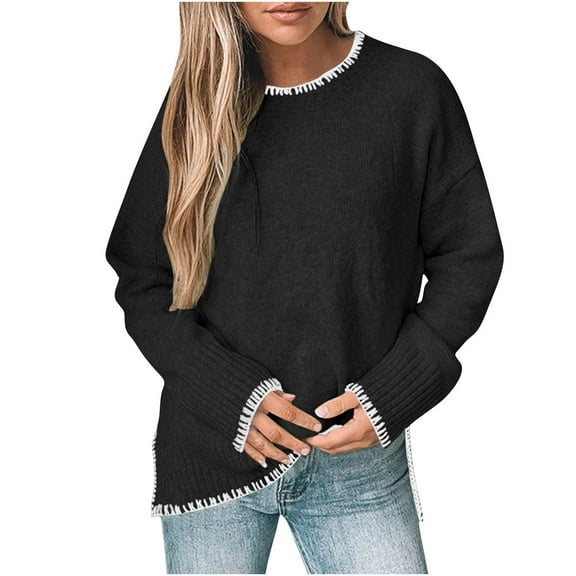 Yangnuo Womens Trendy Casual Cozy Comfy Sweaters for Fall Winter Women's Long Sleeved Round Neck Knitted Sweater Pullover Sweater