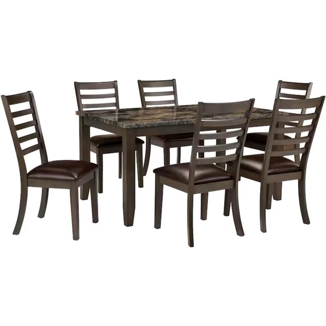 Cosmic Homes 7-Piece Dining Table Set for 6 – Black & Brown, Wooden Kitchen Table with Faux Leather Chairs