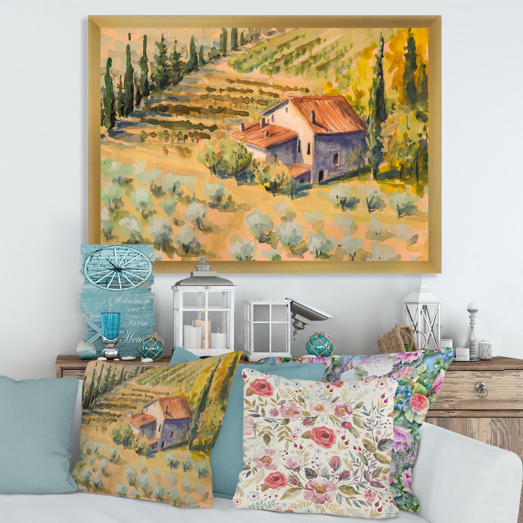 Designart 'Little Farmhouse In Countryside' Country Framed Art Print