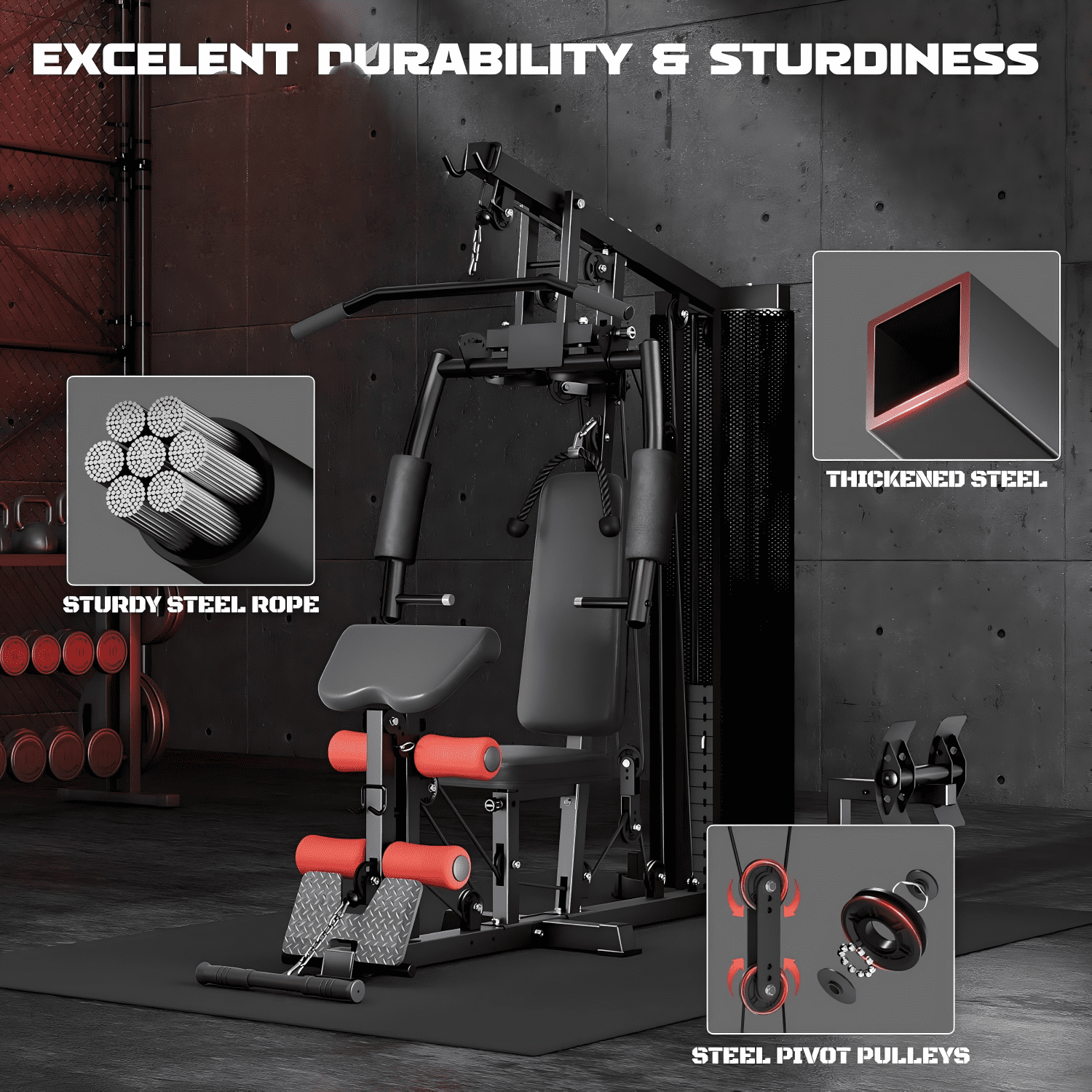 Home Gym Station,Multifunctional Home Gym Equipment,Workout Station with 150LBS Weight Stack,Exercise Equipment with Pulley System for Full Body Training