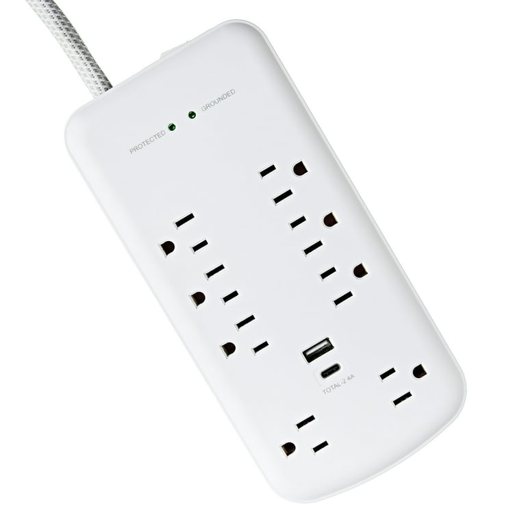 Hyper Tough Surge Protector with 8 Outlets, 2 USB Ports, 10
