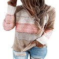 thumbnail image 3 of Chandails de Mode pour Femmes Manches Longues Hiver Automne Col en V Patchwork à Capuche Décontracté Ample Pull-Over Grande Taille, 3 of 10