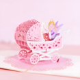 thumbnail image 2 of CCOCC 2026 New Newborn Birthday Stereo Greeting Card 3D Baptism Card Blessing Card Handmade Paper Carved Stroller(Baby Stroller Pink), 2 of 7