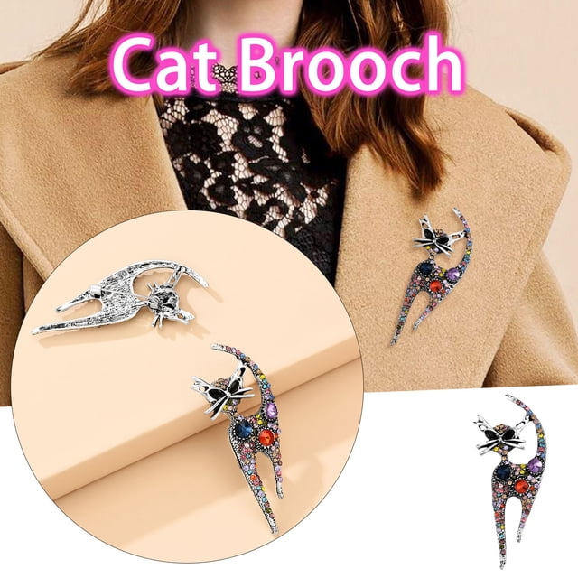 HomeKingdee Fashion Occident Cat Brooch for Women - Shiny Alloy and Rhinestone Brooch with Hollow Design for Various Occasions