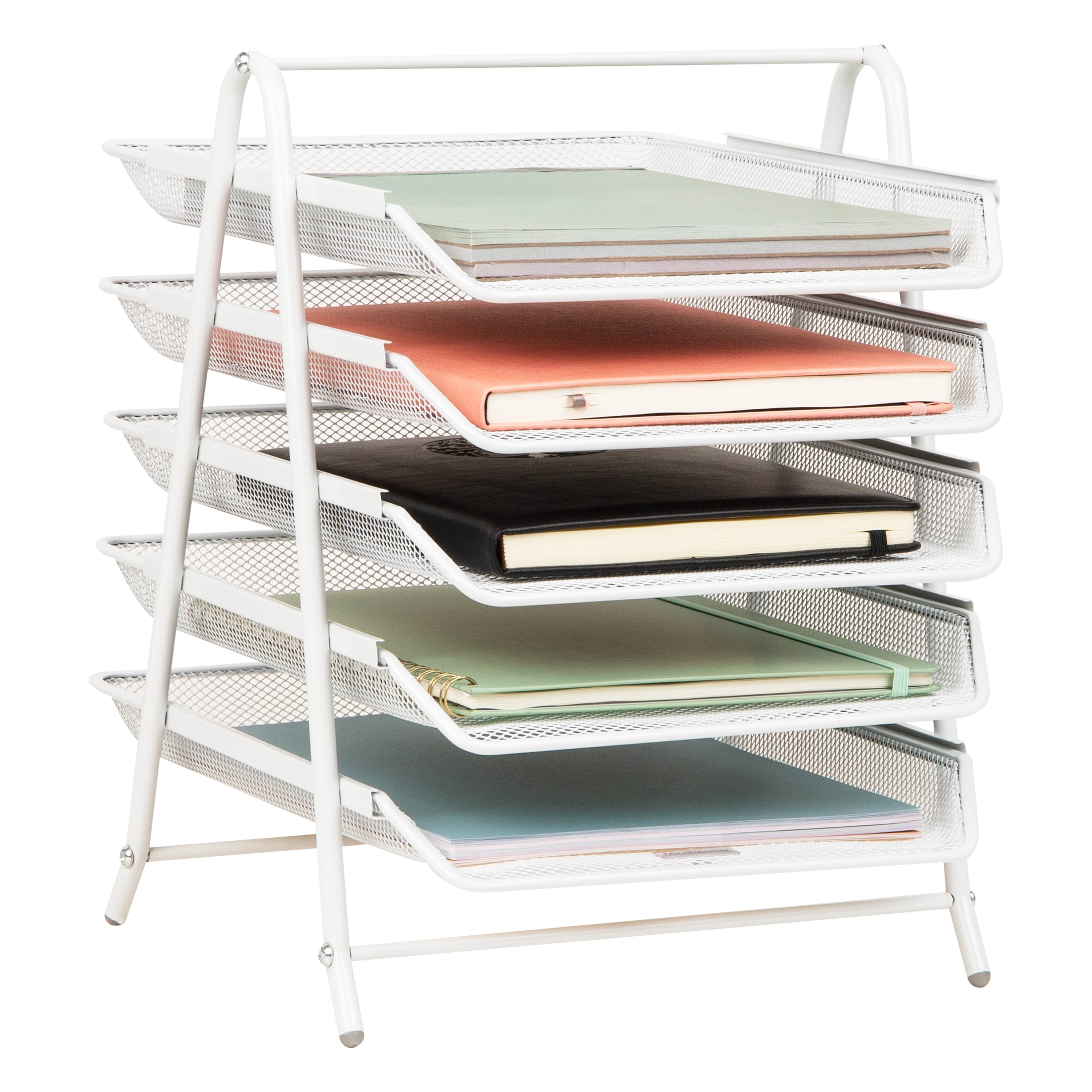 Mind Reader Multi-Tier Desk Organizer with 5 Sliding Trays, White