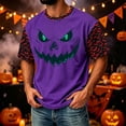 thumbnail image 4 of DORKASM Halloween Costumes for Men Short Sleeve Pumpkin Basic Tops Round Neck Funny Print Ghost Graphic Vacation Blouse Spooky Fall Winter Loose T Shirt Purple 2XL, 4 of 7