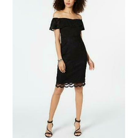 Off-The-Shoulder Lace Dress Black M