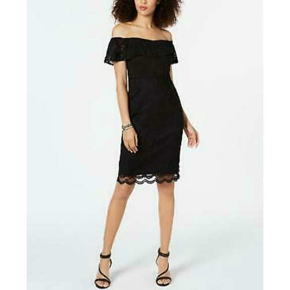 Off-The-Shoulder Lace Dress Black M