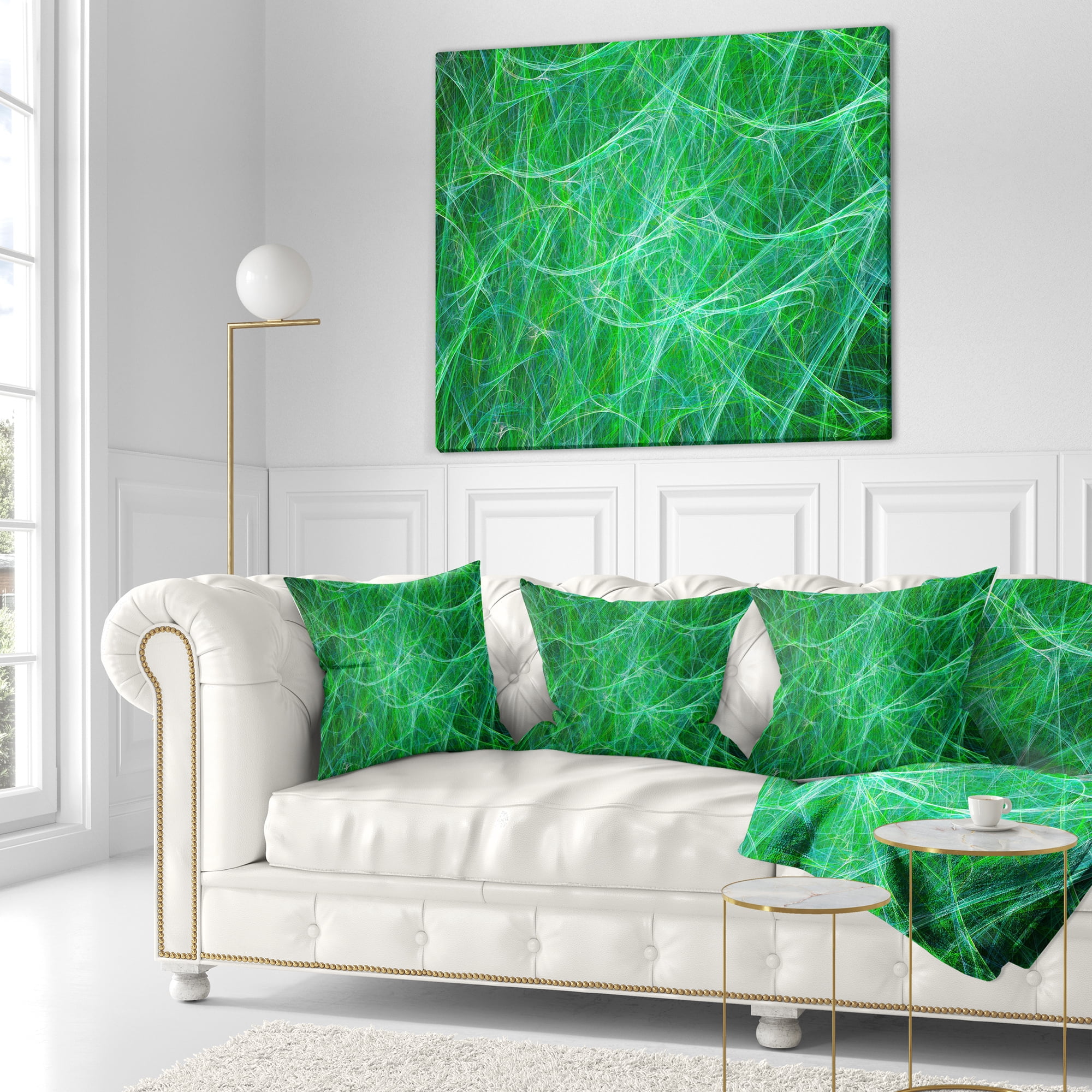 Designart Mystic Green Fractal Veins - Abstract Throw Pillow - 16x16
