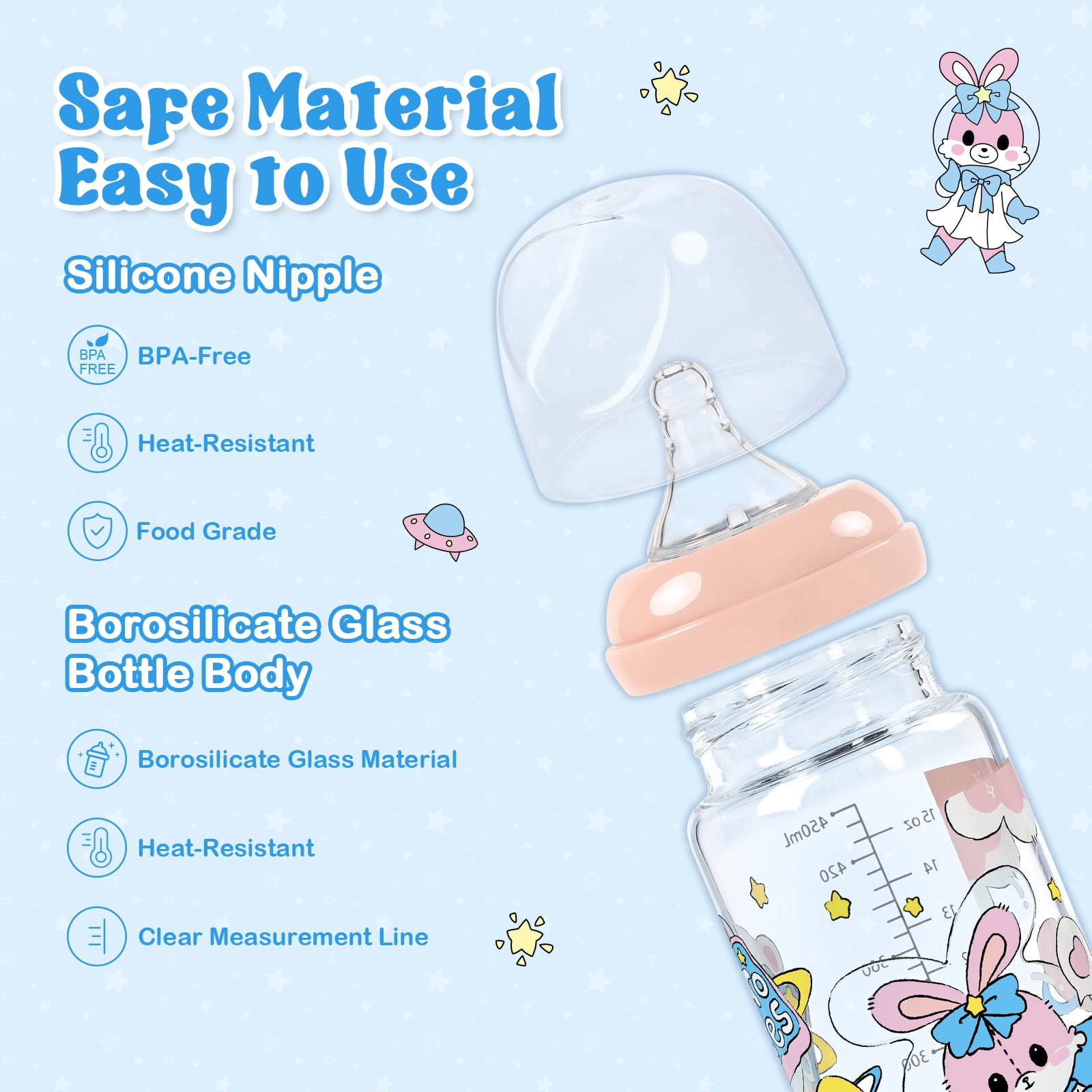 LittleForBig Adult Baby Bottle Ultra Printed Specialty Oversized Glass Feeding Baby Astros Pattern