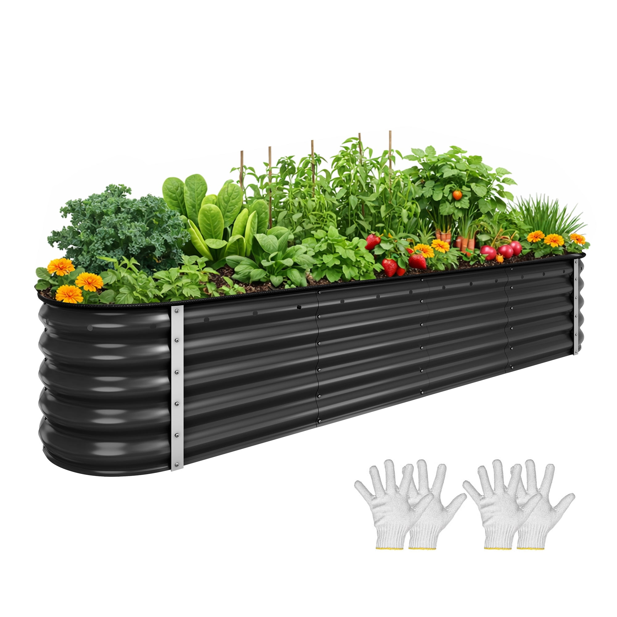 Uforic 17" Tall 9 in 1 Outdoor Raised Garden Bed Kits,8ft x 2ft Large Galvanized Metal Patio Planter Box with Safety Rubber & Gloves, for Vegetables Flowers,Black