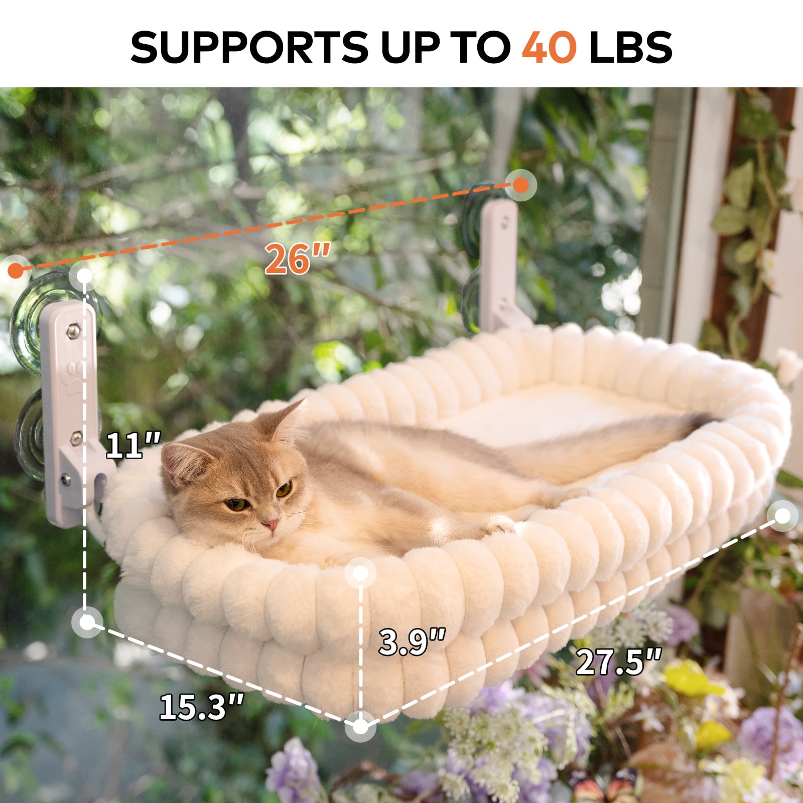 CheerPals Cat Window Perch, 27*15in Double-Layer Foldable Pet Hammock for Wall with Suckers for indoor(Large,White)