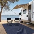 thumbnail image 5 of KUETH 5'x 8' Outdoor Rug Plastic Foldable Waterproof Outside Carpet UV Resistant Geometric Patio RV Deck Mat,BLUE GREY, 5 of 6