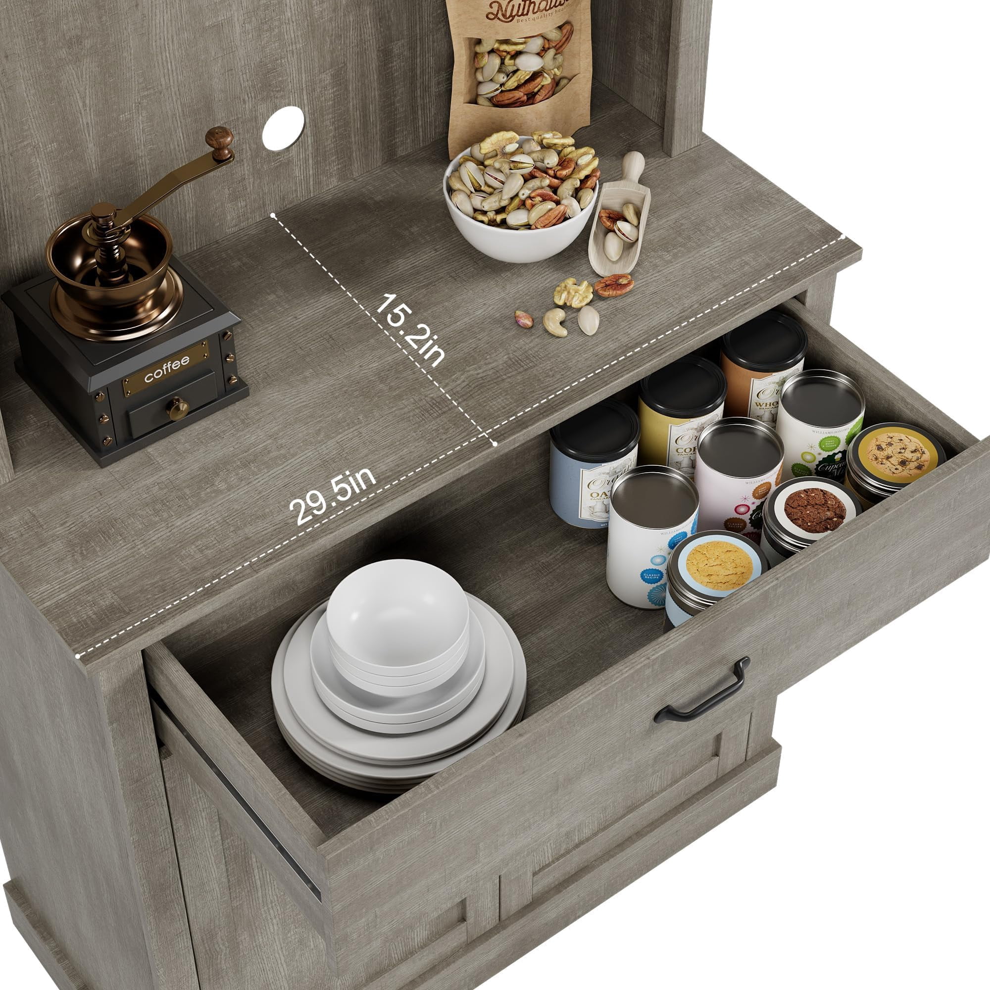 Huisuilinss Kitchen Pantry,71" Tall Pantry Storage Cabinet With Microwave Stand,Kitchen Hutch Cupboard,Freestanding Sideboard Buffet With Drawer,Shelves And Glass Doors,Coffee Bar For Home Dining Room