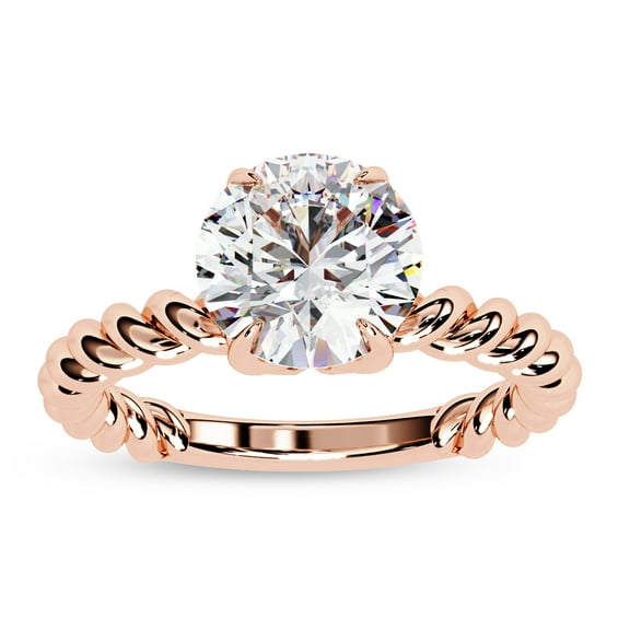IGI Certified Twisted Rope Solitaire Lab Grown Diamond Ring, Center 8mm Round Cut Diamond Engagement Wedding Rings For Women In 18K Solid Rose Gold | F-G, VS-SI Quality (1.92 Cttw) Ring Size-9.5