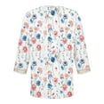 thumbnail image 5 of Lovskoo 2024 Women's Dressy Tops Summer Shirt Blouse Casual Loose 3/4 Sleeve Lace Trims Floral Print V Neck Tops Tops Shirts Tee White 2XL, 5 of 5