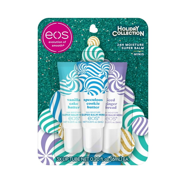 Set de bálsamo labial eos Holiday 24H Moisture Mini Super Balm, paquete de 3